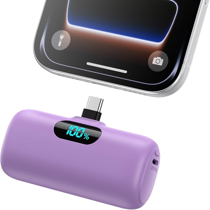 Feob Mini Portable Charger 5000mAh Power Bank,15W PD USB C Cell Phone Portable Power,LCD Display Battery Pack Compatible with iPhone 17/Air/17 Pro/17Pro Max/16/15 Android/Samsung/Moto(Type-C Only) by Feob
