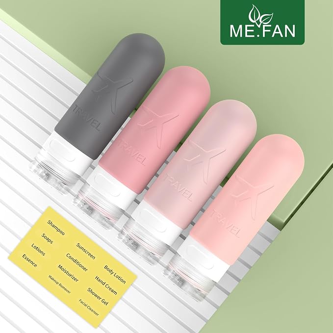ME.FAN Travel Bottles for Toiletries,3oz Silicone Travel Size Containers, TSA Approved Squeezable Portable Split Bottle, Travel Accessories for Conditioner Shampoo Lotion - 4 Pack Pink - Image 2