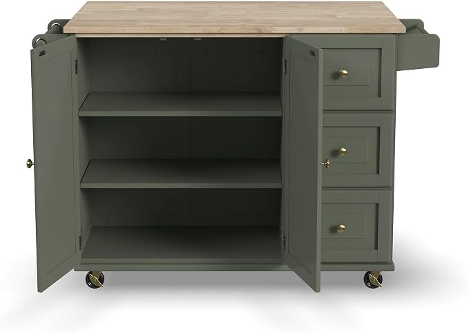 Homestyles Mobile Kitchen Island Cart with Wood Top and Dropleaf Breakfast Bar, 18" D x 53.5" W x 36" H, Green - Image 19
