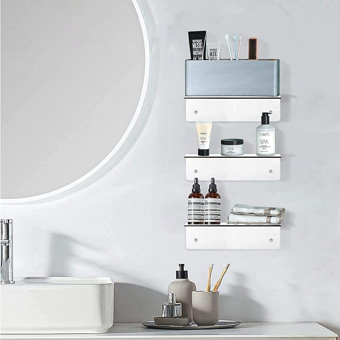 9 Inch Acrylic Floating Shelf, No Drill Adhesive Wall Shelf Set of 4 for Storage, Floating Shelves Damage-Free Expand Wall Space for Living Room, Office, Gaming Room, Bathroom - Image 2