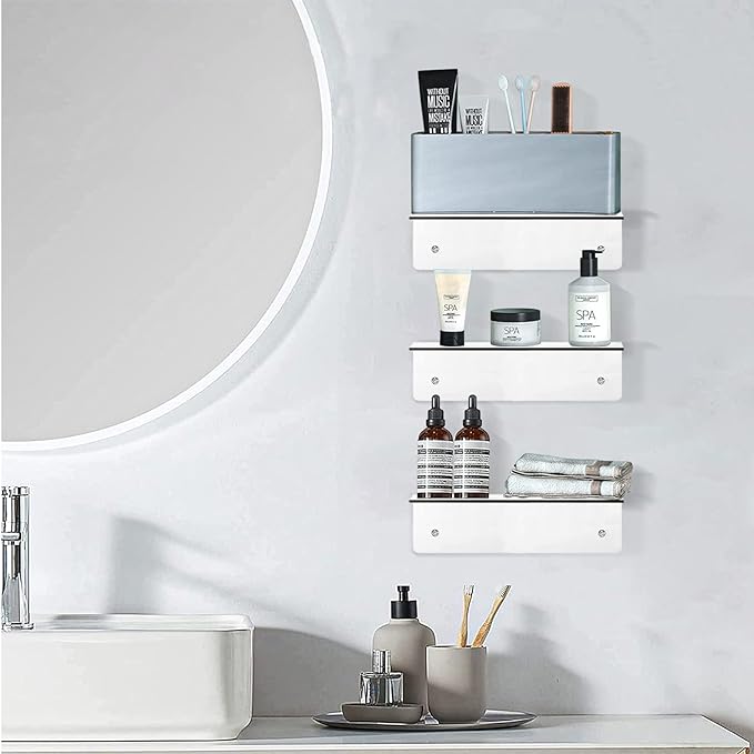 9 Inch Clear Acrylic Floating Shelf, No Drill Adhesive Wall Shelf Set of 2 for Storage, Floating Shelves Damage-Free Expand Wall Space for Living Room, Office, Gaming Room, Bathroom - Image 2