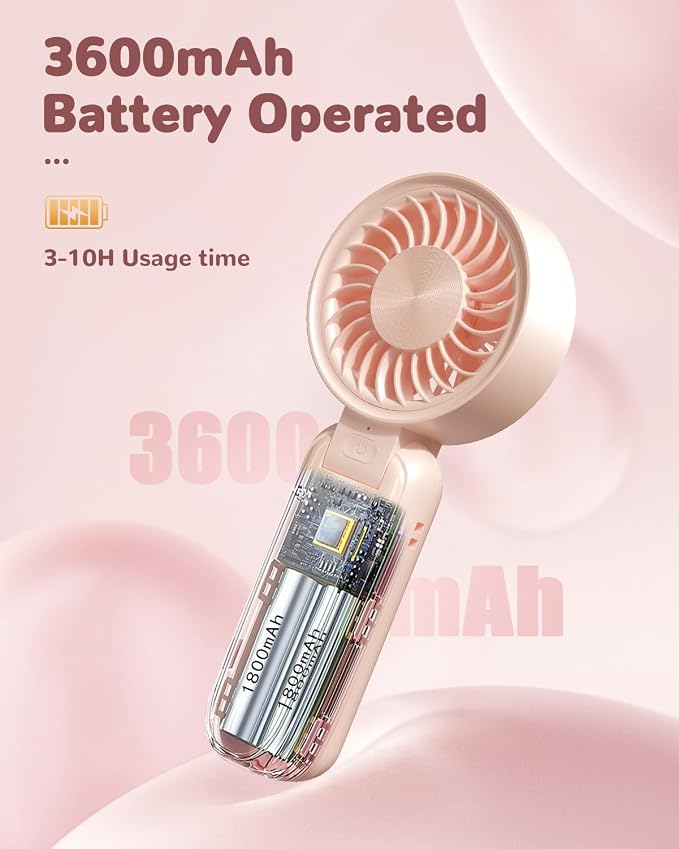 Strong Wind Handheld Fan with 4 Speeds,High-Power Motor,USB Rechargeable Portable Fan up to 10H Runtime for Travel Office Outdoor‌ - Image 4
