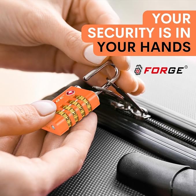 Forge Dual-Opening: Key or Combination Access Lock, TSA Approved Locks for Luggage, Pelican case, Travel, Gym, School, Stainless Steel Shackle.(Orange, 2 Pk) - Image 8
