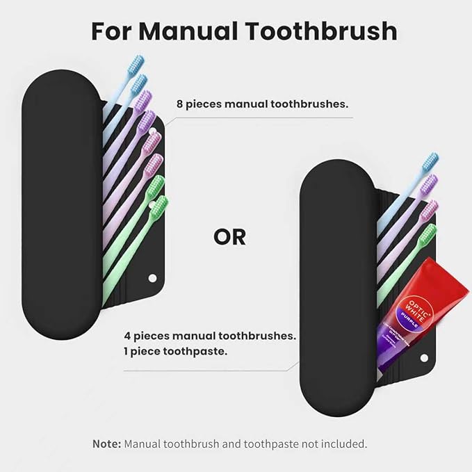Silicone Electric Toothbrush Travel Case, Manual Toothbrush Travel Cover for Men and Women,Toothbrush Holder for Travel,Gym and More, Fits Most Manual and Electric Toothbrushes - Black - Image 3