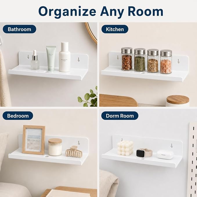 White Acrylic Floating Shelves, No Drill Wall Shelves, 4 Pack | Glossy White Acrylic; 4 Pack Wall Shelves; Adhesive or Screw Mount; No Drill Option; 12 lb Max Load - Image 4