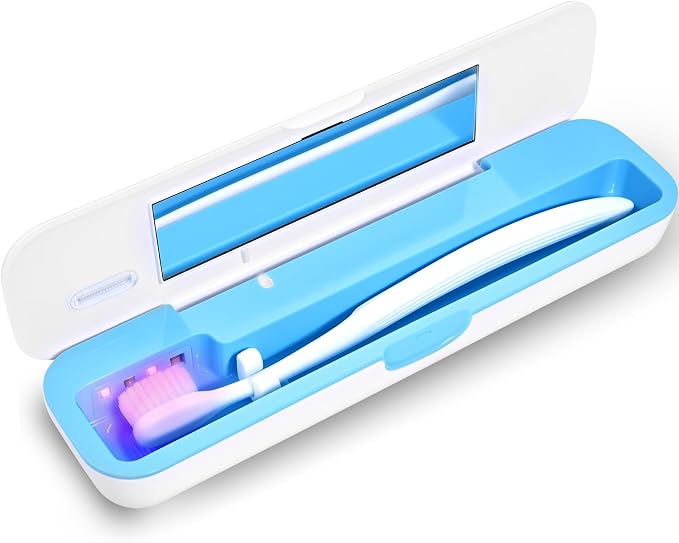 UV Toothbrush Sanitizer and Holder, Portable Travel Case and Cover, Toothbrush Cleaner Powered by AA Battery or USB-C, Fits Most Brushes by Unknown