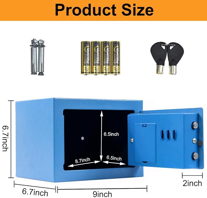 Blue Steel Safe Box with Sensor Light, Electronic Digital Keypad, Hidden Safe for Home, Wall or Cabinet Anchoring Design - Image 6