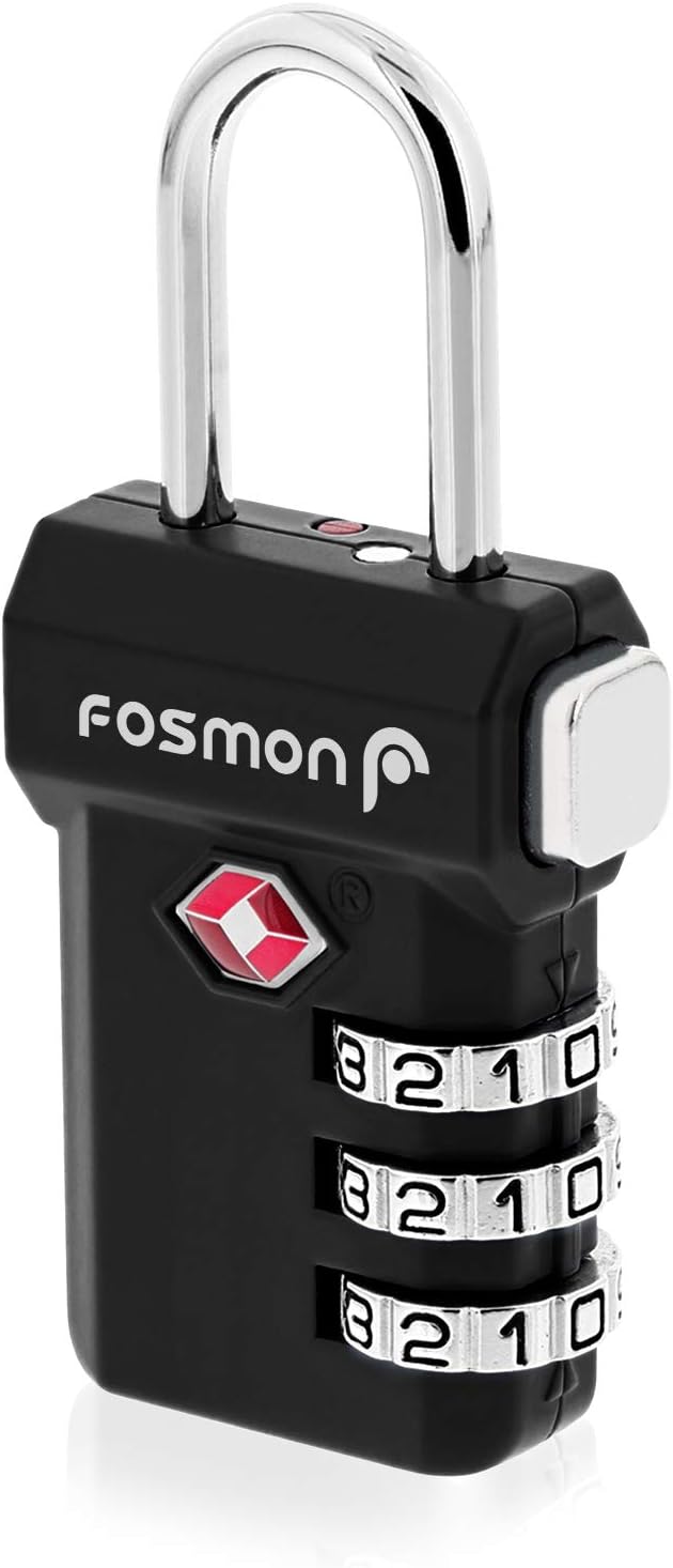 Fosmon TSA Approved Luggage Locks, 3 Digit Combination, 1 Pack Black | Push Release Button, Extra Security, Suitcase Travel Lock, Backpack Zipper Anti Theft, Gym Locker Gun Case Lock by Fosmon