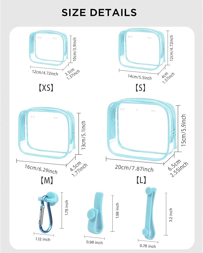 4 Pack Clear Toiletry Bags, Portable Travel Makeup Pouch with Zipper, TSA Approved Organizer, Clear Pouch Bags Compatible With Bogg Bag Divider Accessories(Blue, Pack of 8) - Image 2