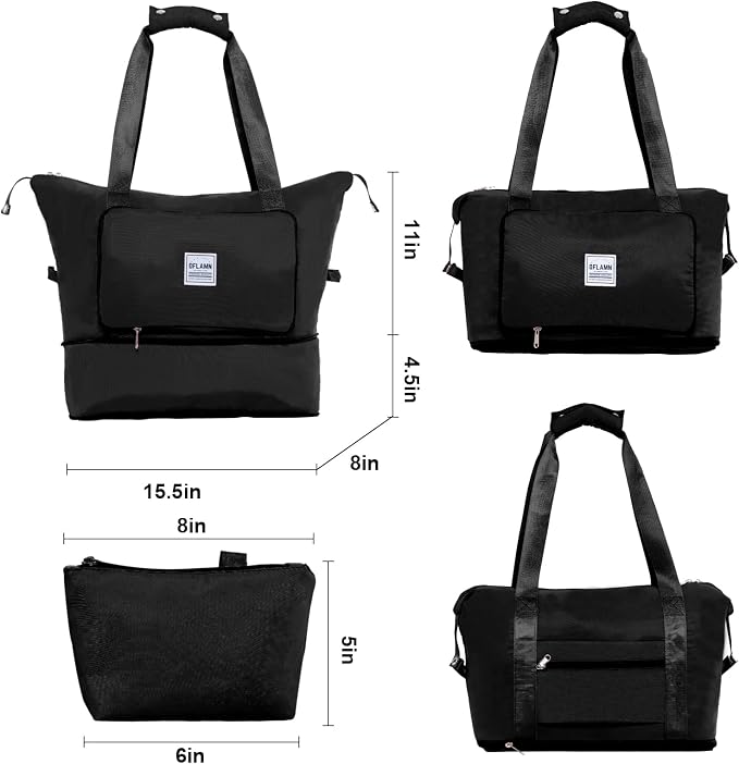 Oflamn Large Capacity Foldable Travel Carry On Duffel Tote Bag with Trolley Sleeve for Airplanes, Toiletry Bags for Women Men - Image 3