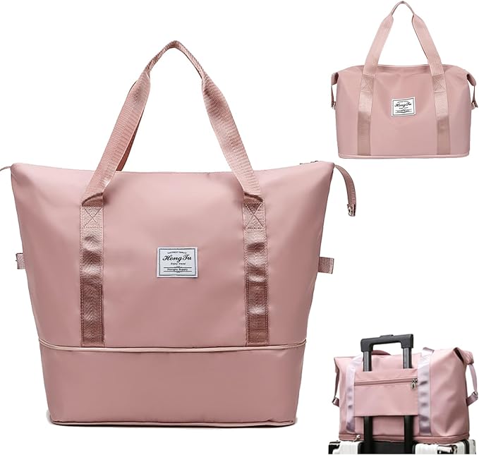 INVODA Travel Duffel Bag For Women and Men Waterproof Expandable Weekender Overnight Bag Carry on Tote Bag Dry Wet Separation Swim Sports Travel Gym Bag (Dark Pink) by INVODA