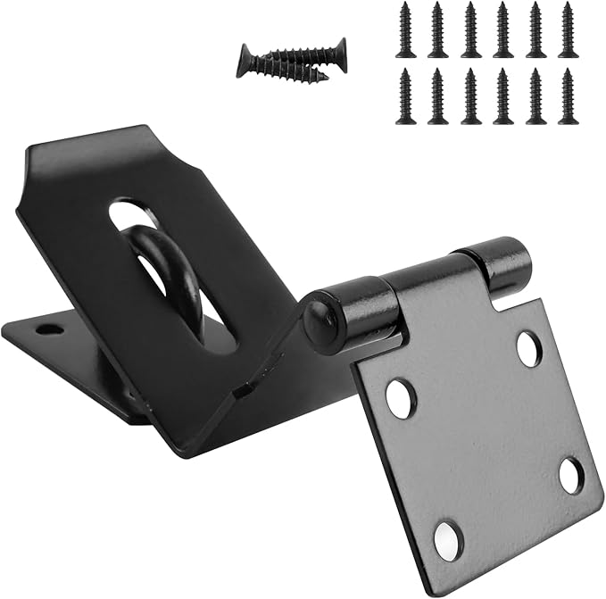 HOWDIA 4 Inch Door Hasp Latch 90 Degree, Stainless Steel Safety Right Angle Padlock Hasp Locking Latch Security Door Clasp Hasp Lock Latch for Push/Sliding/Barn Door, 2mm Thick, Brushed Black by HOWDIA