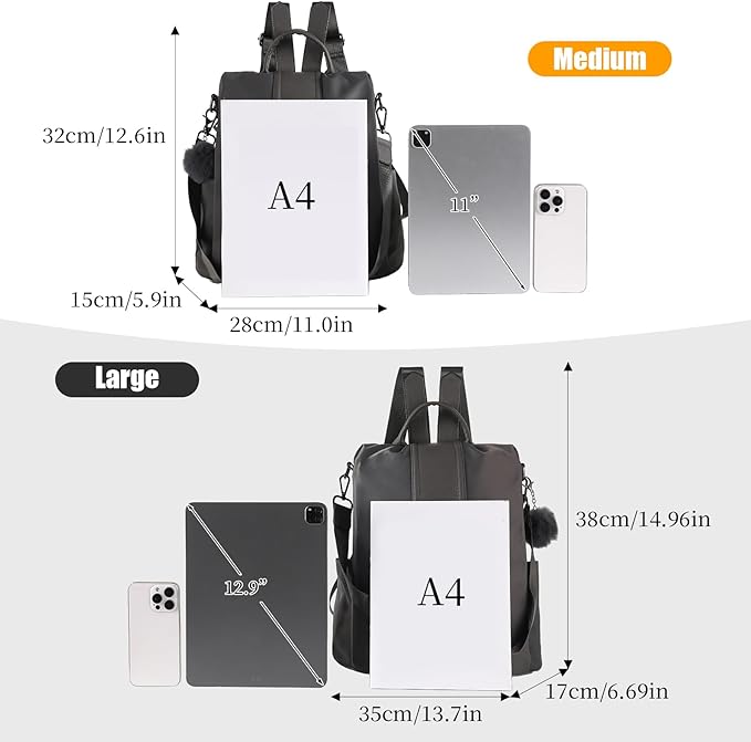 PINCNEL Women Backpack Purse Waterproof Nylon Anti-theft Rucksack Lightweight Shoulder Bag - Image 2