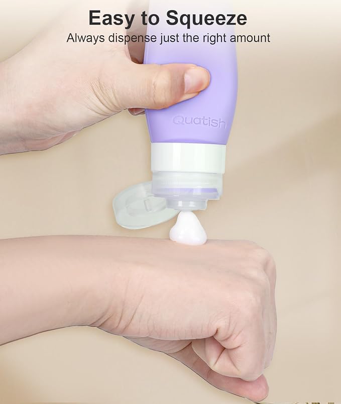 Quatish Travel Bottles for Toiletries 6 Pack, Original Patented Leakproof 3 oz Tsa Approved Travel Size Containers, BPA Free Silicone Shampoo and Conditioner Bottles, Cruise Camping Essentials, Purple - Image 3