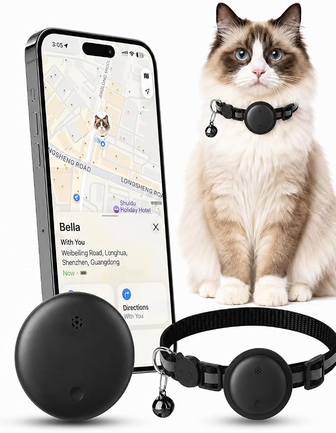 GPS Cat Tracker Collar for iPhone, Works with Apple Find My, No Monthly Fee, Lightweight Pet Tracking Tag with Collar Holder for Cats by MiddleRabbit