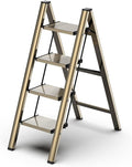 4 Step Ladder, Foldable Aluminum Step Stool with Anti-Slip Pedal | Lightweight yet Sturdy, Portable, Non Slip Feet, 300Lbs Capacity, Elegant Look, for Kitchen, Closet, Pantry, Champagne Gold by GameGem