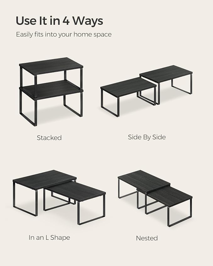 SONGMICS Cabinet Organizer Shelf, Set of 4 Spice Rack, Kitchen Storage | Kitchen Storage, Spice Rack, Steel and Particleboard, Ebony Black and Matte Black, BYSTRO Collection UKCS027B01 - Image 7