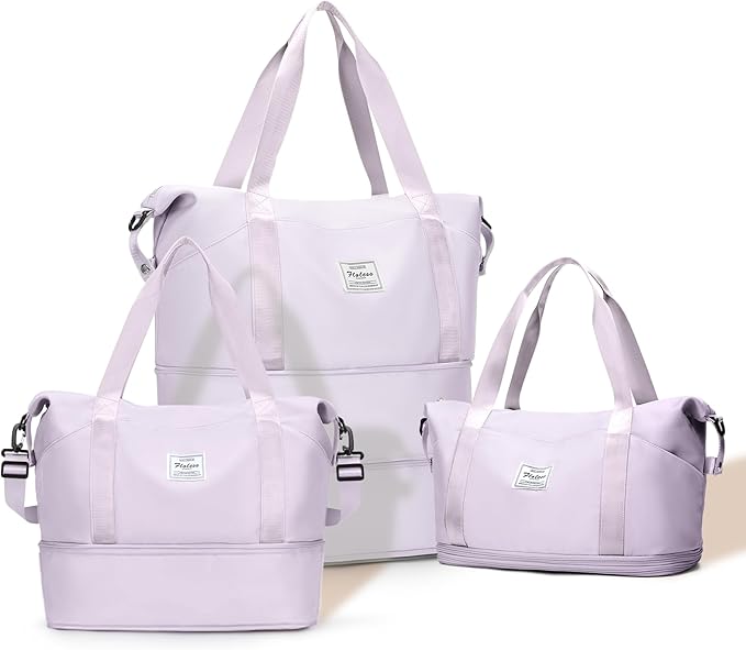 Expandable Travel Duffle Bag for Women Men, Large Gym Bag Travel Tote Bags, Waterproof Carry On Personal Item Bag Airline Approved, Workout Weekender Bag for Overnight Trip with Luggage Sleeve, Purple | Waterproof Carry On Personal Item Duffel Bag 40L ... by Livbote