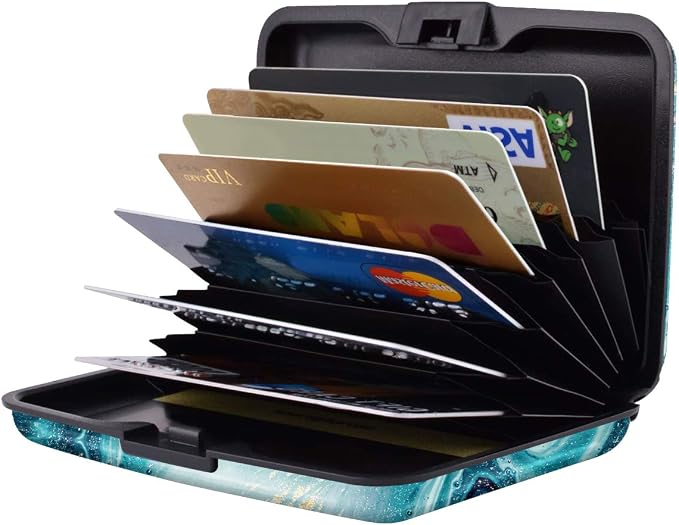 Coco Rossi Credit Card Holder RFID Aluminum Small Mini Wallet Women | Metal Wallet, Business Cards Holder, ID Case, Slim Sleeves, Womens Girls Gift, Carry Proof Wallets for Travel, Teal Marble - Image 2