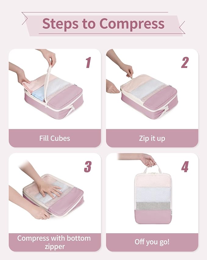 Narwey 6 Set Compression Packing Cubes for Travel Women Men, Travel Cubes for Carry On Suitcase, Durable Compression Luggage Organizer Bags - Image 5