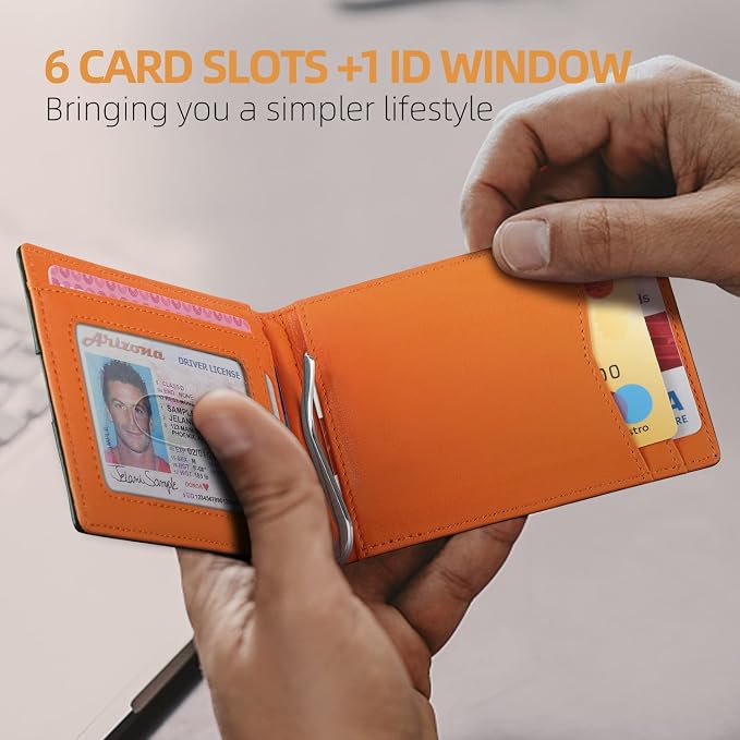 RUNBOX Slim Wallets for Men with RFID Blocking & Minimalist Mens Front Pocket Wallet Leather Black&inner Orange - Image 6