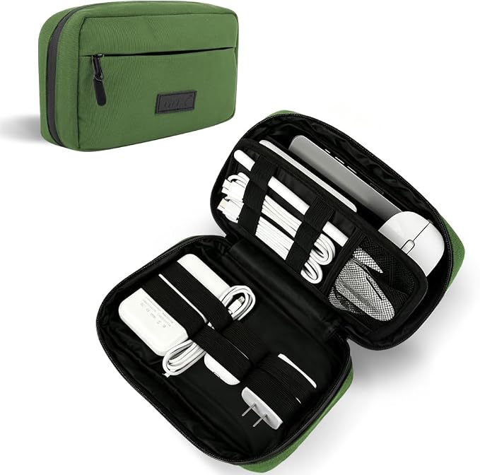 GOX Travel Cable Organizer Bag, Medium Tech Pouch for Electronics, Green | Two Zippers & Multiple Storage Pockets, Water-Repellent Oxford, All-in-One Tech Bag for Electronic & Travel Accessories by GOX