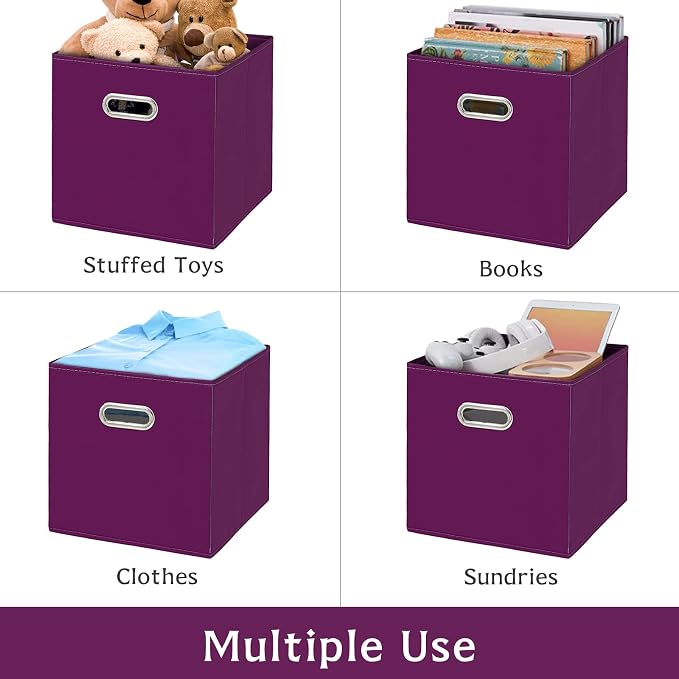 Fabric storage bins Cubes, Fabric Cube Organizer with Handle, Foldable Cube Bins for Cloth or Accessary Storage, 11x11x11, Set of 3, (Purple) - Image 5