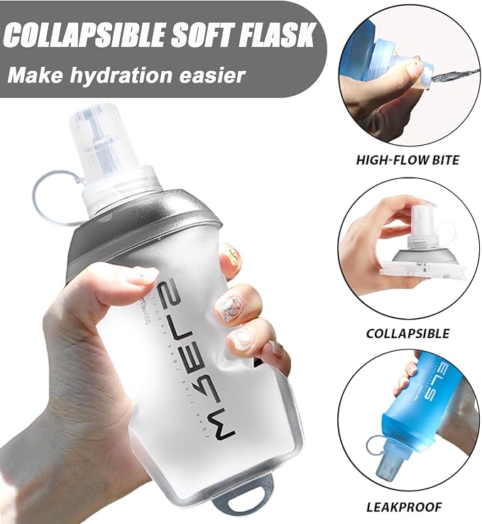 WRELS 200ml/350ml/500ml Collapsible Soft Flask,BPA Free Folding Soft Water Bottle with Hanging Ring,Lightweight TPU Hydration Flask for Running Marathon Cycling Hiking - Image 4