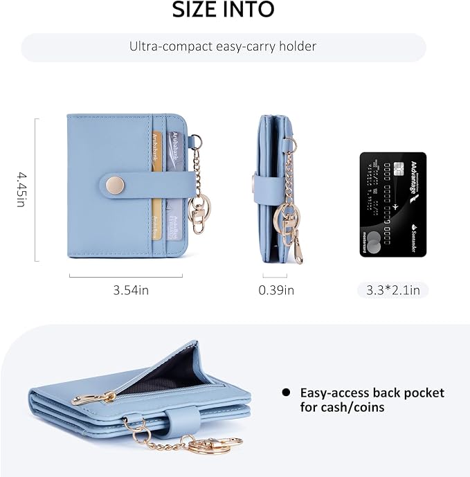 POIUGOYA Slim Wallet for Women,RFID Blocking Bifold Credit Card Holder with Zipper Coin Pocket,ID Window,Keychain - Image 4