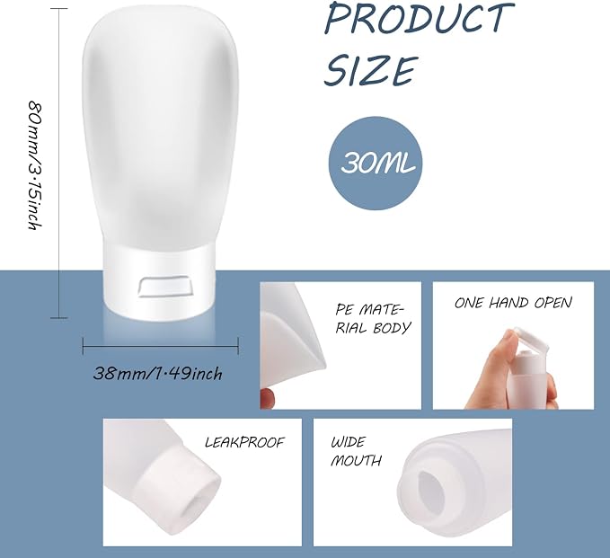 15 Pack 30ml/1oz Plastic Squeeze Bottles Travel Tubes Cosmetic Soft Leak-Proof Makeup Toiletry Containers with Flip Cap Refillable for Facial Cleanser Body Bath Shower Gel Lotion Cream Shampoo - Image 2