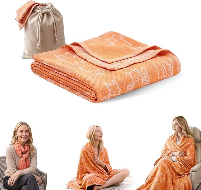 Travel Blanket Airplane - Ultra Soft & Lightweight Knit Design Compact Airplane Blanket,53x72 Inch,Stylish Travel Shawl Wraps for Flights,Office,Home Use,Travel Essentials & Gifts by ECONVCE