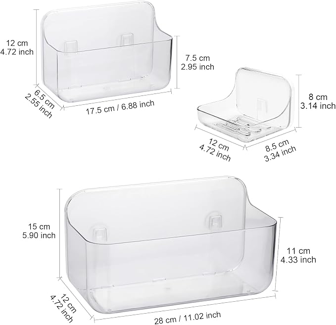 Acrylic Wall Mount Organizer, 3Pcs Clear Adhesive Bathroom Shelves | Acrylic Soap Basket for wall,No Drilling Hang Wall Adhesive Shelves, Self Adhesive Shelf for Bathroom, Kitchen, Living Room - Image 2
