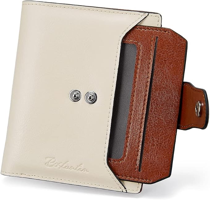 BOSTANTEN Leather Womens Wallet Small RFID Blocking Credit Card Holder | Removable ID Window, Zipper Coin Pocket, Bifold, Minimalist, Fits Small Purses, Daily Use, Ladies Gifts, Beige with Brown - Image 8