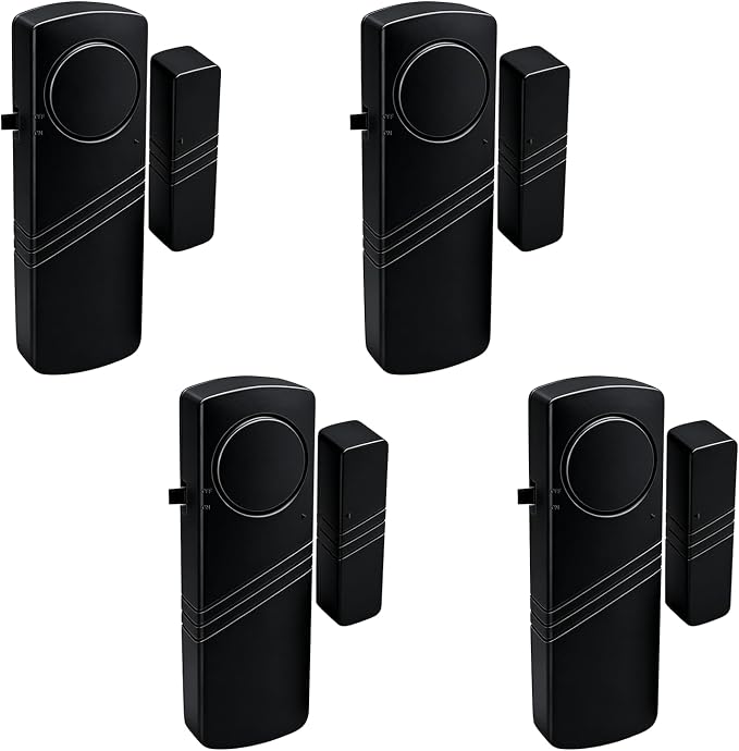 Door Window Alarm, 90dB Door Alarms Sensor for Kids Safety, Home Security, Door Window Burglar Alarm, Window Pool Alarms for Home, Apartments, Offices, Hotel Rooms (4pack-Black) by Unknown