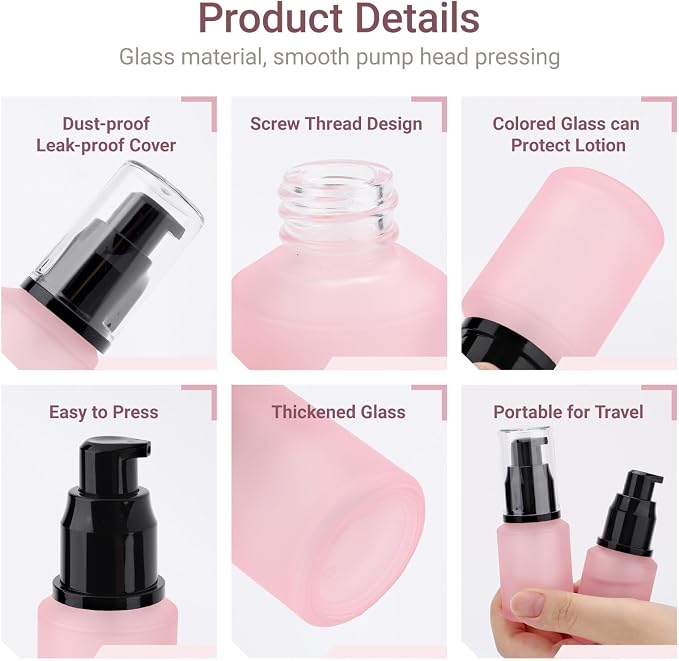 Segbeauty 1oz Frosted Glass Travel Lotion Bottles for Toiletries, 3 Pack Empty Travel Size Pump Bottle Cream Container, 30ml Small Refillable Makeup Pump Dispenser Cosmetic Containers, Mixed Color - Image 2