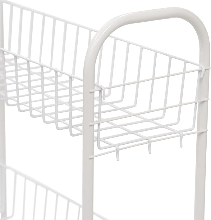 Household Essentials 05121 Slim Line 3-Tier Metal Storage Cart | Laundry Room Rolling Organizer | White - Image 4