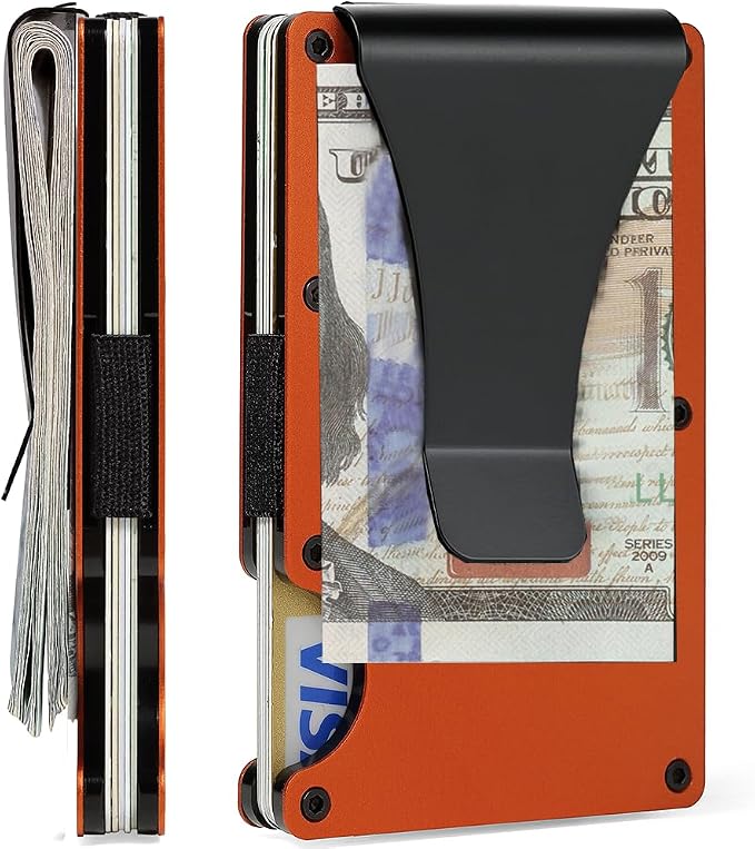 Minimalist Wallet for Men, Slim Metal RFID Blocking Wallet Credit Card Holder Money Clip & Cash Strap, Scratch-Resistant Holds 15 Cards,Ideal Gift for Men | Matt Orange - Image 2