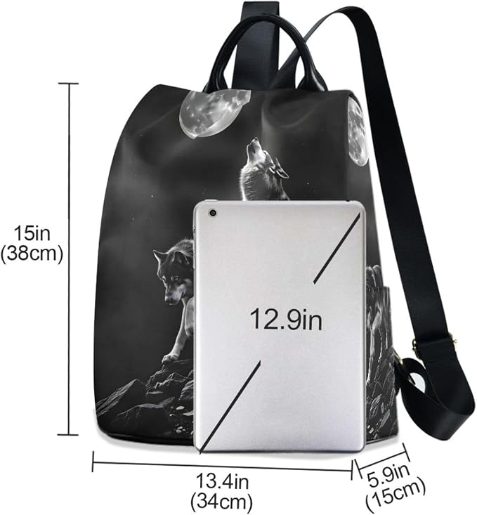 ALAZA Wolf Animal Print Moon Backpack Purse for Women Anti Theft Fashion Back Pack Shoulder Bag - Image 3