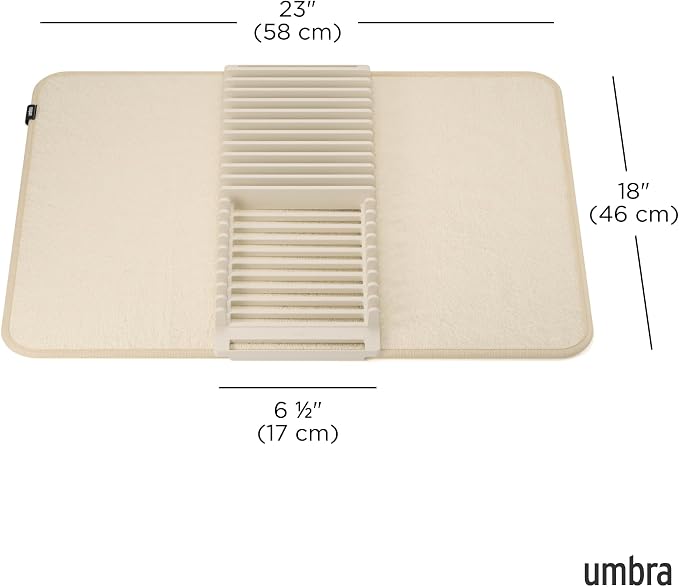 Umbra Udry Dish Drying Rack with Mat, Folds Flat for Storage, Linen | Protects countertop, BPA-free, recycled plastic construction - Image 3