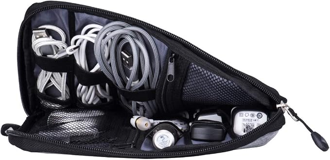 Travel Cable Organizer Bag Waterproof Portable Electronic Accessories Organizer for USB Cable Cord Phone Charger Headset Wire SD Card with 5pcs Cable Ties(Grey) - Image 4