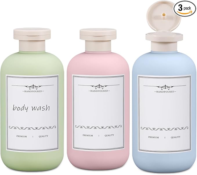 ASEVAT 10oz 3Pcs Plastic Refillable Travel Shampoo and Conditioner Bottles Refillable Travel Bottle with Flip Cap Plastic Refillable Shampoo and Conditioner Bottles by ASEVAT