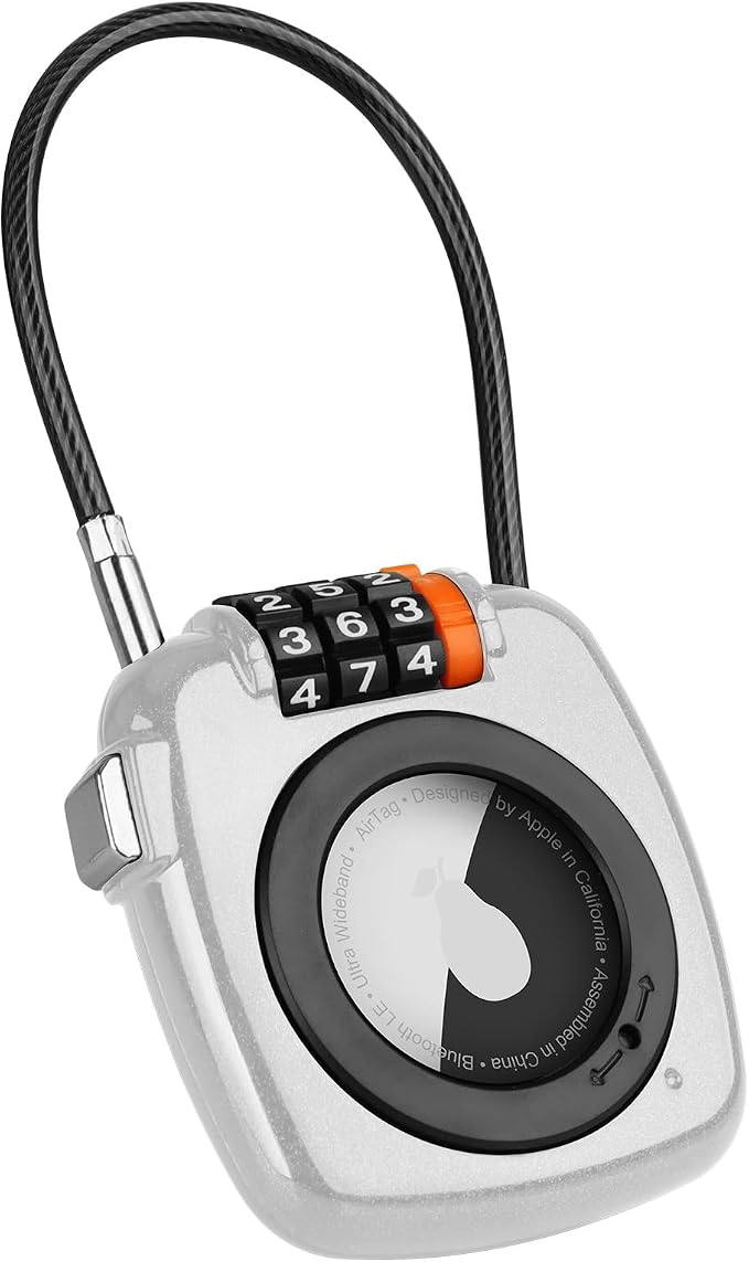 Compatible with Apple AirTag Secure Lock with Wire Cable, 3-Digit Combination Luggage Locks, Alloy Body Ultra Durable Anti-Lost Protective Case for Luggage, Bags, Suitcase, and Backpacks (WHITE) by TUXON