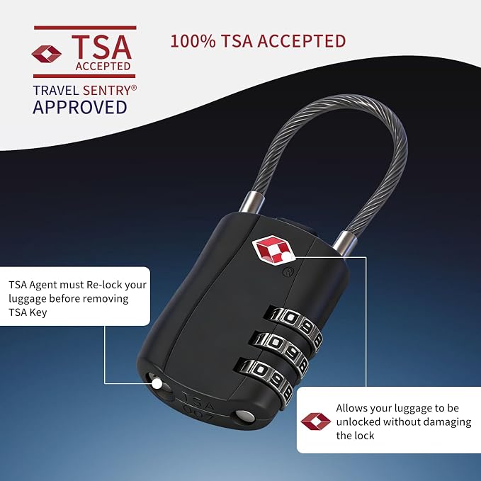 BLOSSOM TSA Approved Luggage Lock with Flexible Steel Cable 3-Dial Combination Padlock for Suitcases, Backpacks & Bags Keyless Travel Lock with Cut-Resistant Cable & Zinc Alloy Body (4 Pack) (4) - Image 3