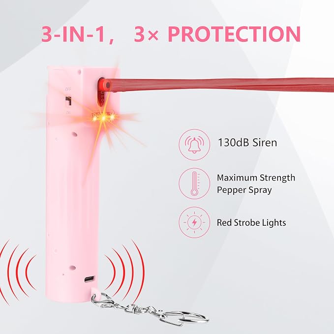 3-in-1 Personal Alarm for Women Self Defence Set with Pepper Spray, Max Strength Pepper Gel & 130 dB Safety Alarm & Red Led Lights, Canister Replaceable & Flip-top Safety Cap & UV Marking Dye - Image 2