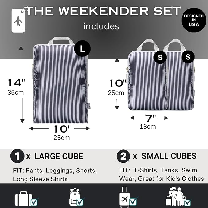 Packing Cubes Luggage Organizer Bags for Suitcase & Backpack, Compression Packing Cubes for Travel, Lightweight Luggage Organizers, Travel Cubes for Packing, Vacation Essentials, 3pc Set - Grey Stripe - Image 3