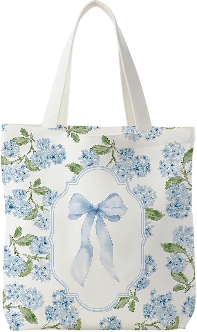 Grandmillennial Blue Floral Tote Bag for Women,Blue Floral Reusable Shopping Grocery Bags by Unknown