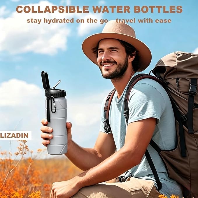 Collapsible Water Bottles 22oz with Straw 2Pack Travel (Green+Camo green) | 650ml Silicone,Foldable Portable,Leakproof,Ultra-light，BPA Free,for Traveling Camping Hiking Cycling Sports Outdoor - Image 2