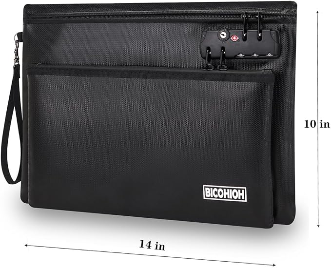 Fireproof Document Bag, Fireproof Money Bag with Lock and Zipper for Cash, FireproofBag Notary Supplies, Fire Safe CashBag Bank Bag (BLACK, Large) - Image 4
