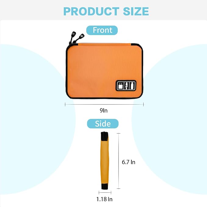 Lcsmaokin Electronics Travel Organizer,Portable Waterproof Electronic Travel Storage Bag for Small Charging Cord Storage,Charger,SD Card etc,for Travel,Business-Orange Green - Image 3