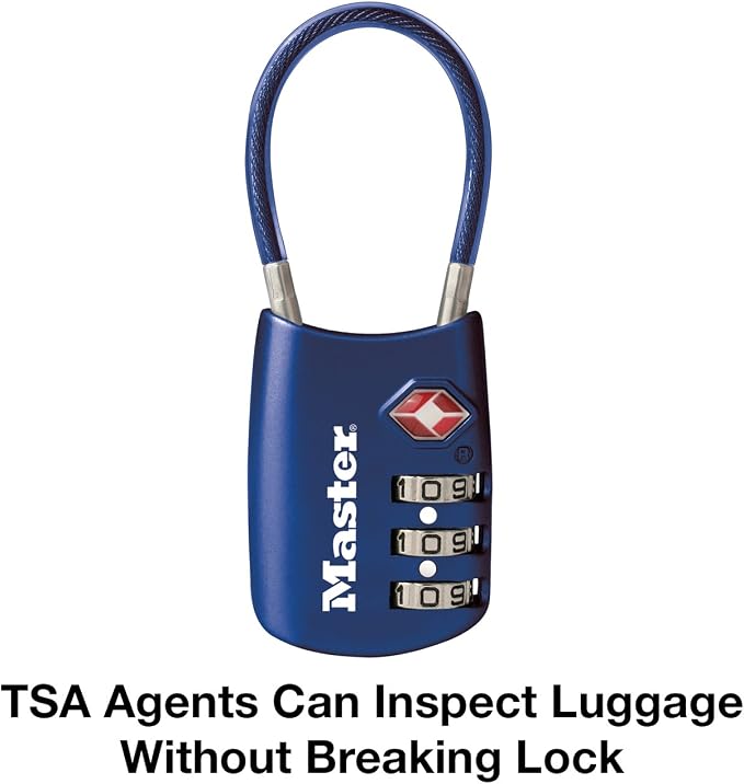Master Lock TSA Approved Combination Luggage Lock Assorted Color 4688EC | TSA Accepted Set Your Own Combination Luggage Cable Lock, Suitcases, Backpacks, Travel, Airport Security, 3-Digit Lock - Image 3